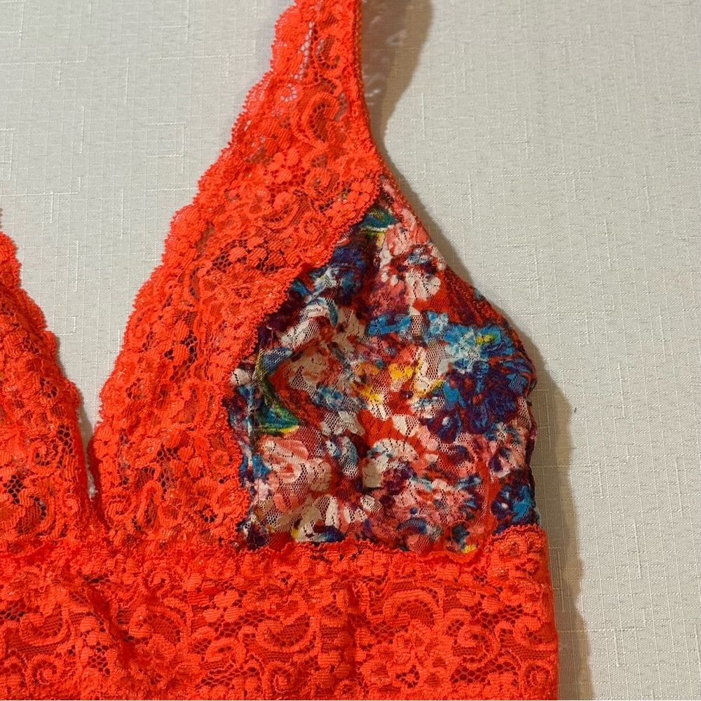 Soma Lace Plunge Bralette Medium Coral Floral Unlined Adjustable - Picture 3 of 7
